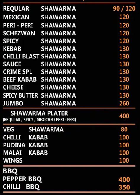 Menu Of Shawarma Crush Anna Nagar West Chennai