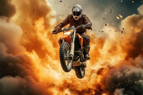 Premium Photo | Motorcycle stunt jump explosion