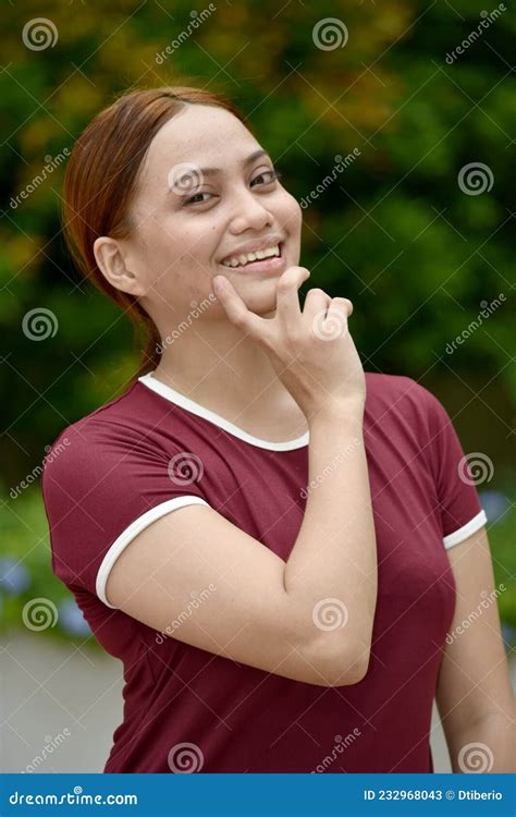 Pretty Filipina Female Thinking Wearing Tshirt Stock Image Image Of Philippines Wondering