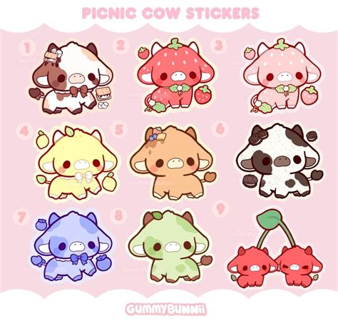 Fruit Cows Vinyl Sticker Stickers Cute Decal Cut Strawberry Lemon