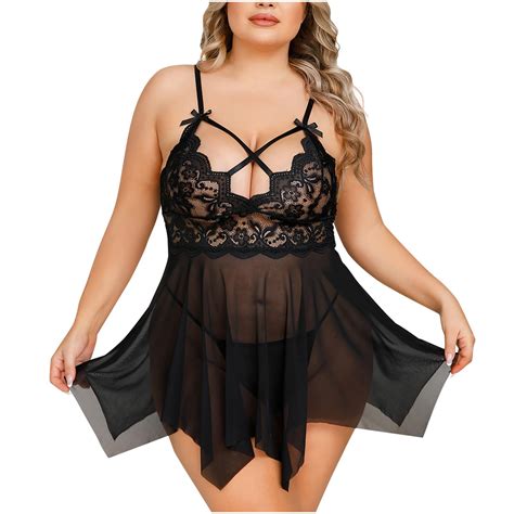 Wreesh Womens Lingerie Set Lace Slip Dress Plus Size Backless Color Cut Hollow Out Pajama Set