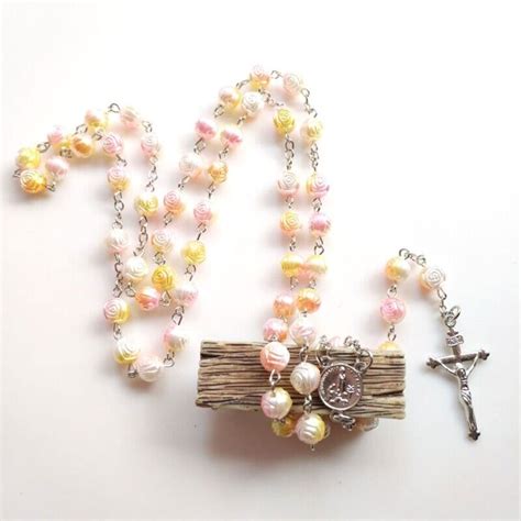 Catholic Rose Rosary Beads Necklaces With Crucifix Rosaries Necklaces