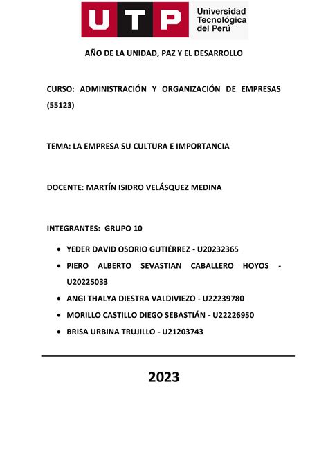 Trabajo Grupal 1 Semana 8 AO DE LA UNIDAD PAZ Y EL DESARROLLO