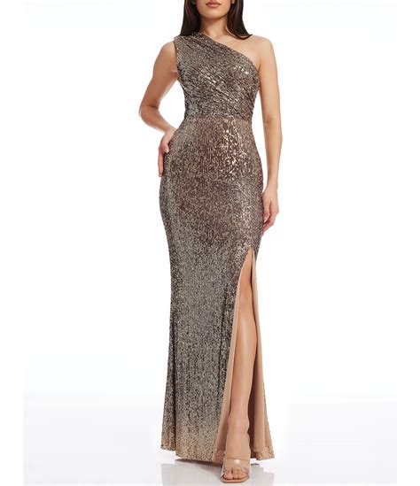 Dress The Population Sariah Sequin One Shoulder Sleeveless Side Slit Mermaid Gown Dillards