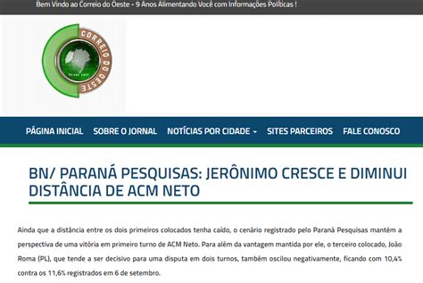 Correio Do Oeste Cita Pesquisa Realizada Pela Paran Pesquisas