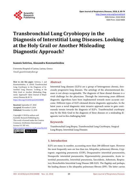 Pdf Transbronchial Lung Cryobiopsy In The Diagnosis Of Interstitial Lung Diseases Looking At