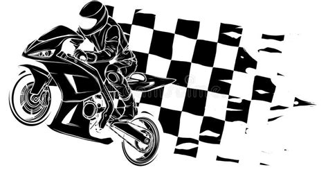 Black Silhouette Of Motorbike With Flag Racer Stock Vector