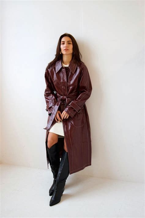 Pu Leather Trench Coat Purple Leather Trench Coat Trench Coat Autumn