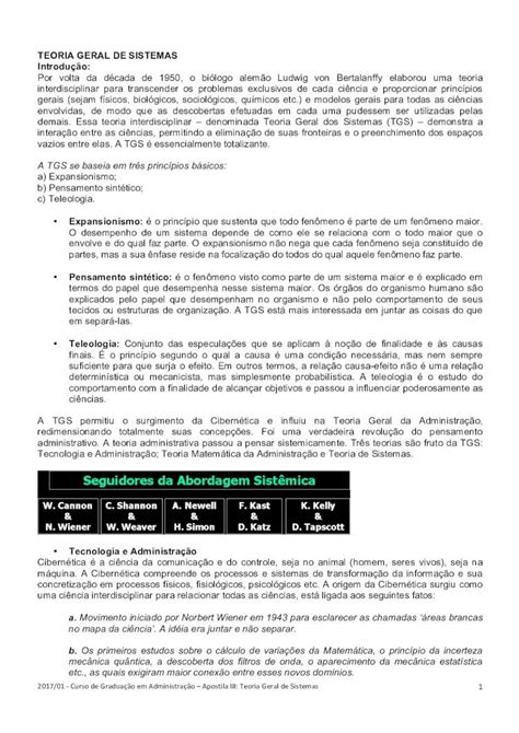 PDF TEORIA GERAL DE SISTEMAS Introdução PDF fileA TGS permitiu o