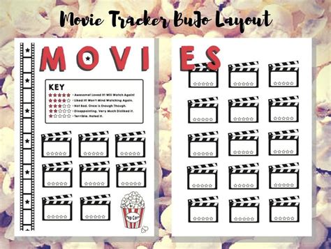 Movie Tracker Bullet Journal Star Rating Film Review Bujo Printable