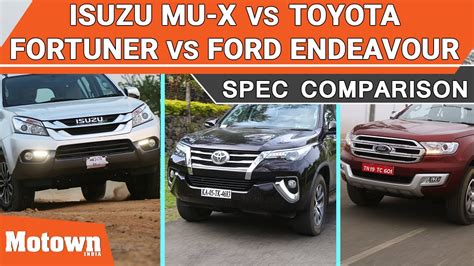 Isuzu Mu X Vs Ford Endeavor Vs Toyota Fortuner Specification