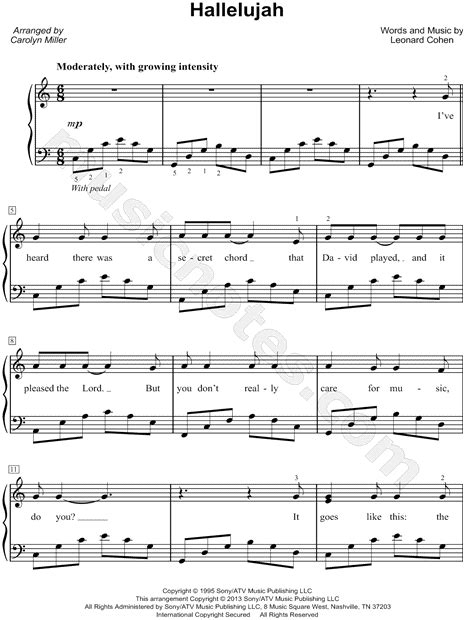 Leonard Cohen Hallelujah Sheet Music Easy Piano In C Major 57420 Hot Sex Picture