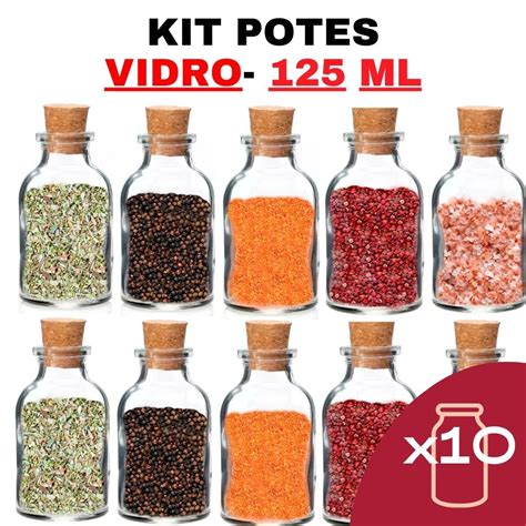 Kit Potes De Temperos Condimentos De Vidro Tampa Rolha Para Cozinha