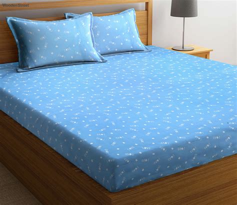 Buy Blue Textured Tc Cotton Blend Double Size Bedsheet With 2 Pillow