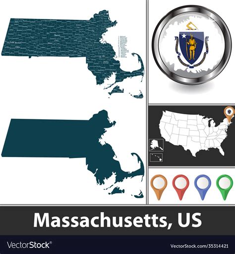 Map Massachusetts Us Royalty Free Vector Image