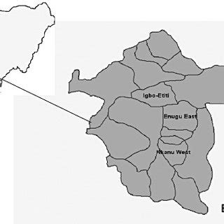 Map of Enugu state with Nkanu West, Enugu East and Igbo-Etiti local ...