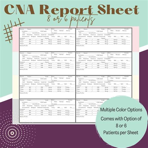 Cna Pct 8 Or 6 Patient Vital Report Sheet Etsy