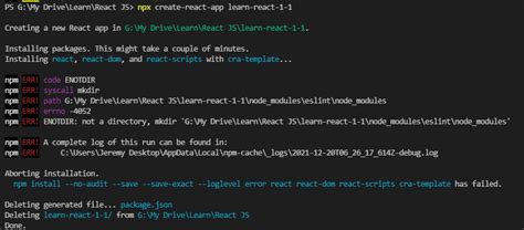 Node Js Node JS Throwing Errors When Trying To Create New React JS