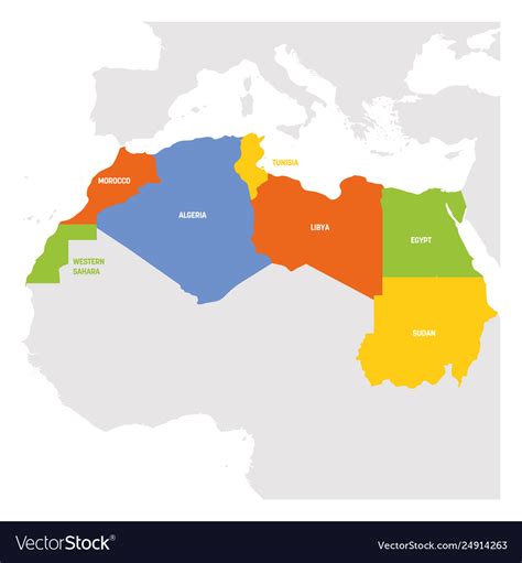 North Africa Region Map Countries In Northern Vector Image