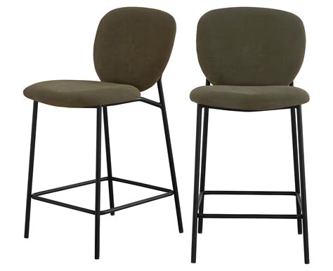 Dalby Lot de 2 tabourets de bar en tissu et métal 65cm Couleur Vert