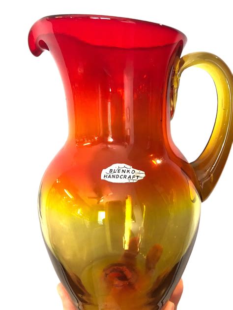 Blenko Handcraft Tangerine Pitcher 7315 9 12 Tall Vintage