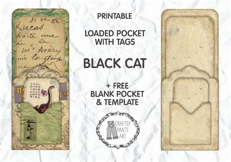 Black Cat Printable Junk Journal Loaded Pocket Tags Loaded Etsy