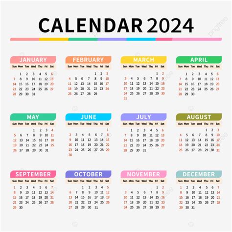 Calendario 2024 Calendario De Escritorio Colorido Y Animado Vector Png