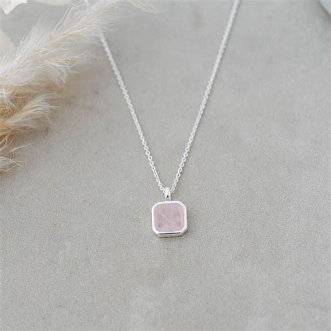 Glee Jewelry Florence Square Necklace Rose Quartz Castles