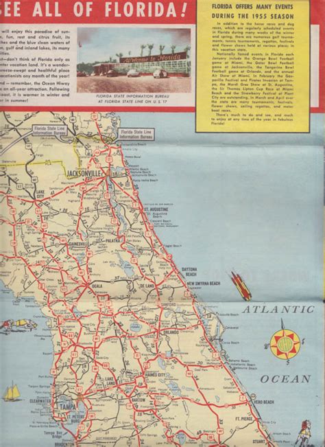 New York-Florida Ocean Hiway Map 1955 Pines to Palms