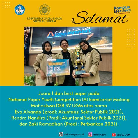 Perwakilan Mahasiswa DEB SV UGM Memperoleh Juara 1 Dan Best Paper Di