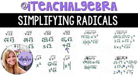 Algebra 1 Simplifying Radical Expressions Youtube