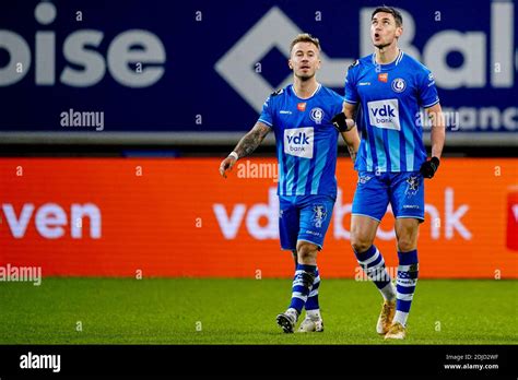 GENT BELGIUM DECEMBER 13 Roman Yaremchuck Of KAA Gent Celebrating