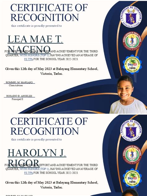 Certificate of Recognition (11 × 8.5 In) | PDF