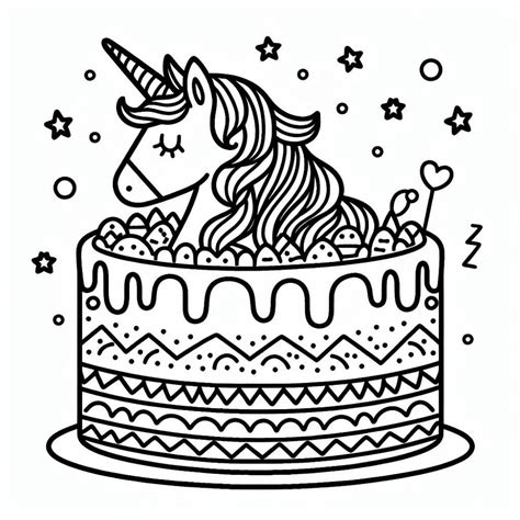 Coloriage Un Joli Gâteau Licorne télécharger et imprimer gratuit sur