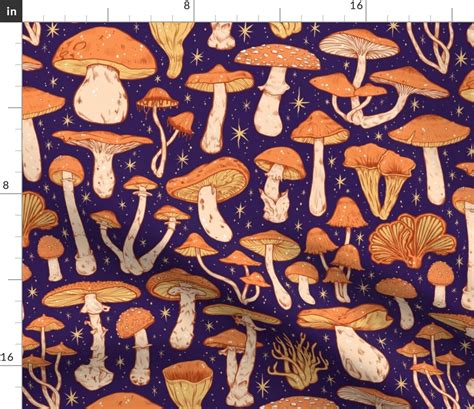 Mushroom Fabric Deadly Mushrooms By Spookishdelight Orange Etsy