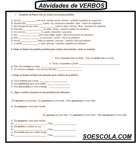 Exercícios Formas Nominais Do Verbo 6 Ano Com Gabarito