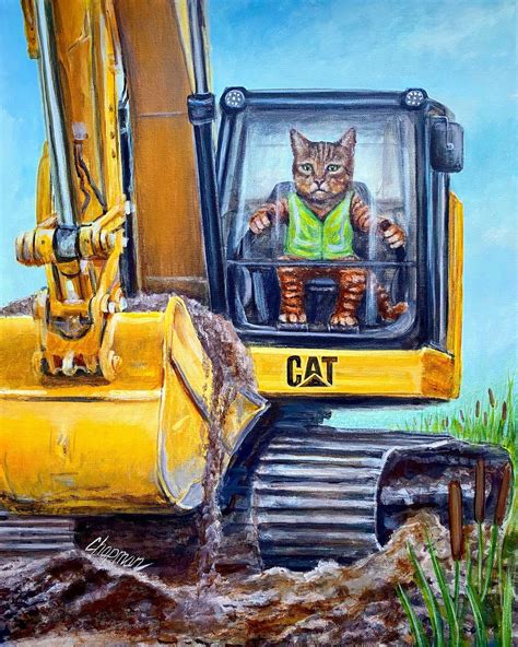 Cat Operator. Cat Driving a Caterpillar Backhoe Tractor. Artist Signed Print, Multiple ...