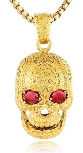 Collar Dije Cráneo Calavera Gótico Acero Color Oro Hombre Cuotas sin