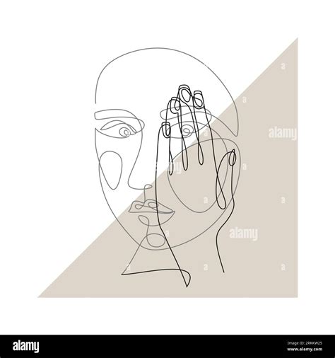 Line Art Abstract Woman Face Covering Her Face With Hand One Line