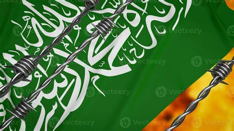 The Hamas flag on fire background 3d rendering 32174342 Stock Photo at ...