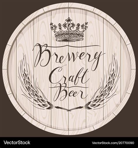 Beer Label On Wooden Cask With Full Beer Mug Vector Image