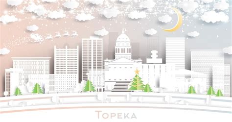 Topeka Kansas Usa City Skyline Dans Un Style Papier Découpé Avec Des