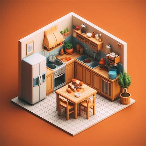 Linda cocina isométrica modelo 3d Imagen Premium generada con IA