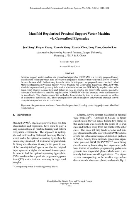 Pdf Manifold Regularized Proximal Support Vector Machine Via Generalized Eigenvalue