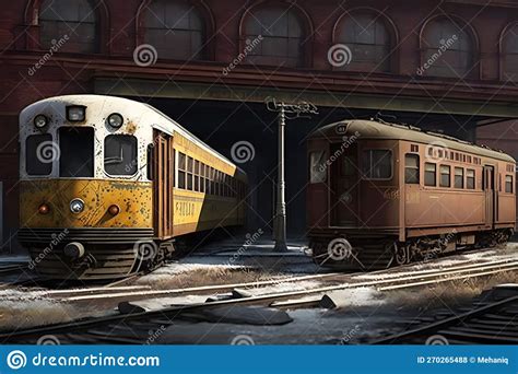 Nyc Old Outdated Subway Cars In A Metro Depot In Daytime Neural