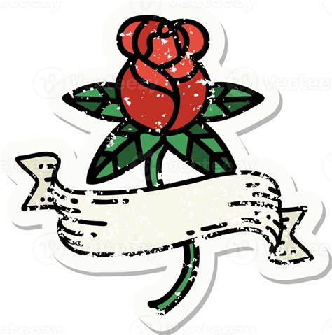 Distressed Sticker Tattoo In Traditional Style Of A Rose And Banner 45123298 Png