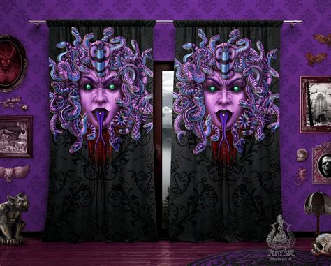 Whimsigoth Curtains 50x84 Printed Window Panels Black And Purple Home Decor Pastel Goth Art