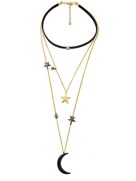 Stars And Moon Choker Layers Necklace Layered Necklaces Chokers