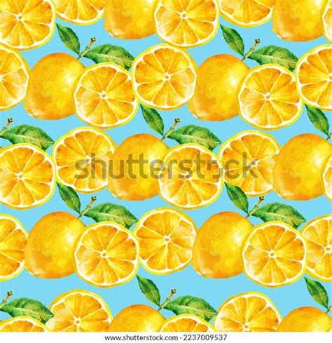 Watercolor Lemon Fruit Branch Leaves Seamless Stock Illustration 2237009537 Shutterstock