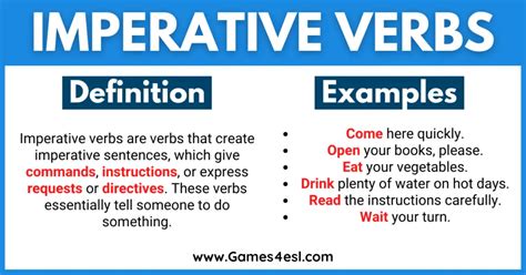 Imperative Verbs Guide And List With Example Sentences | Games4esl